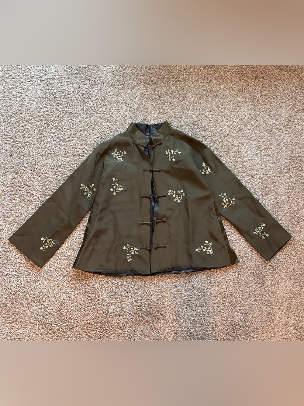 SHIATZY CHEN Olive Green Embroidered Mandarin Jacket 100% silk